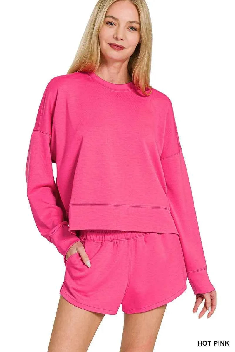 Zenana Scuba Long Sleeve Sweatshirts & Shorts Set HOT PINK 9fcfed4f83b2402083391fa99785da37-Max-Origin