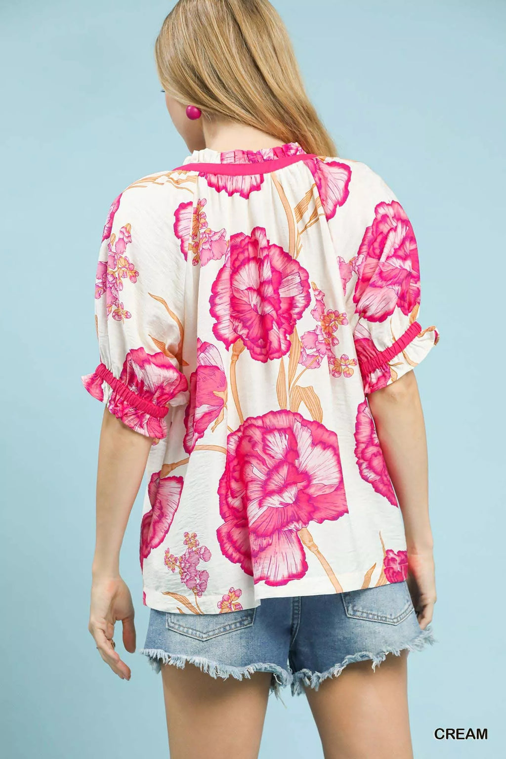 Umgee Floral V-Neck Puff Sleeve Blouse 9fd4a3c8-fd44-4708-a500-364e0c821d1b-Max-Origin