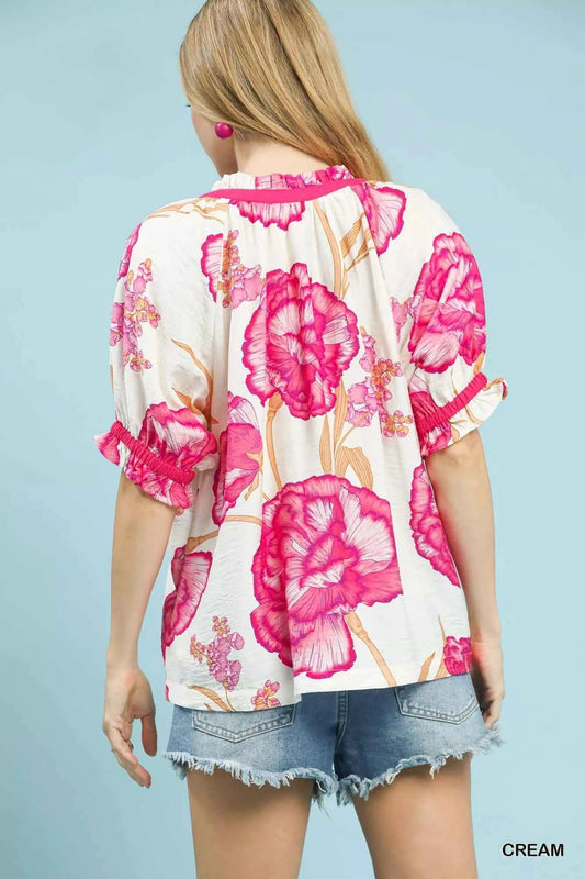 Floral V-Neck Puff Sleeve Blouse 9fd4a3c8-fd44-4708-a500-364e0c821d1b-Max-Origin