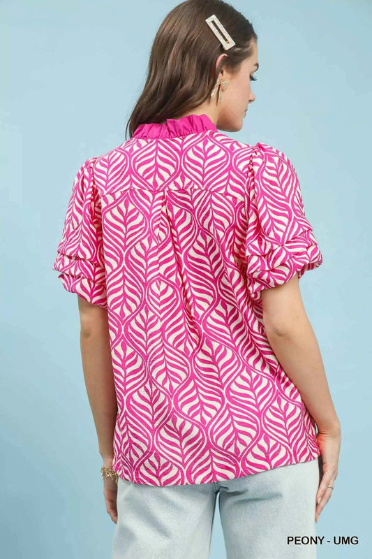 Printed Puff Sleeve Ruffle Neck Top 9fd8db63-1787-4bc6-93aa-0c1ec4eb71d7-Max-Origin