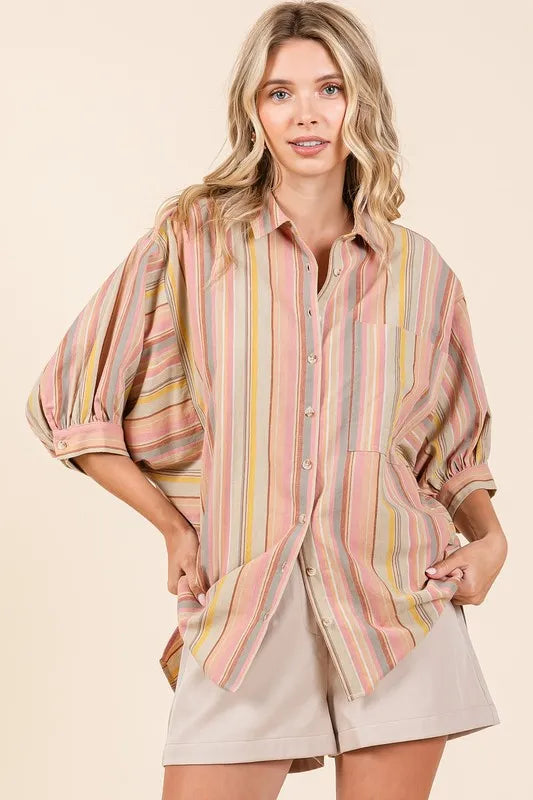 Mittoshop Striped Bubble Sleeve Button Down Shirt Multicolor 9fe6bdfe-aafd-4066-9091-aa78ccb50b21-Max