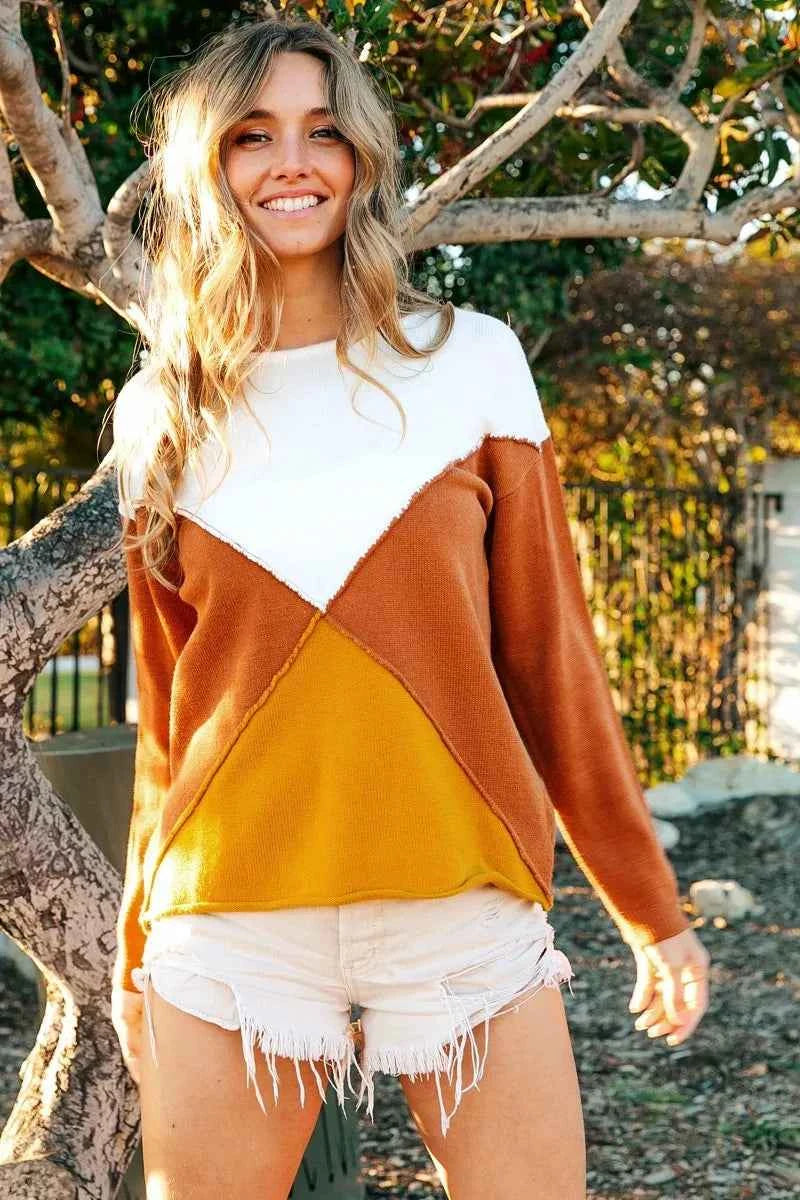BiBi Color Block Geometric Sweater RUST MUSTARD 9fe74172-22cf-427e-ba3b-1a83970aaa2a-Max-Origin