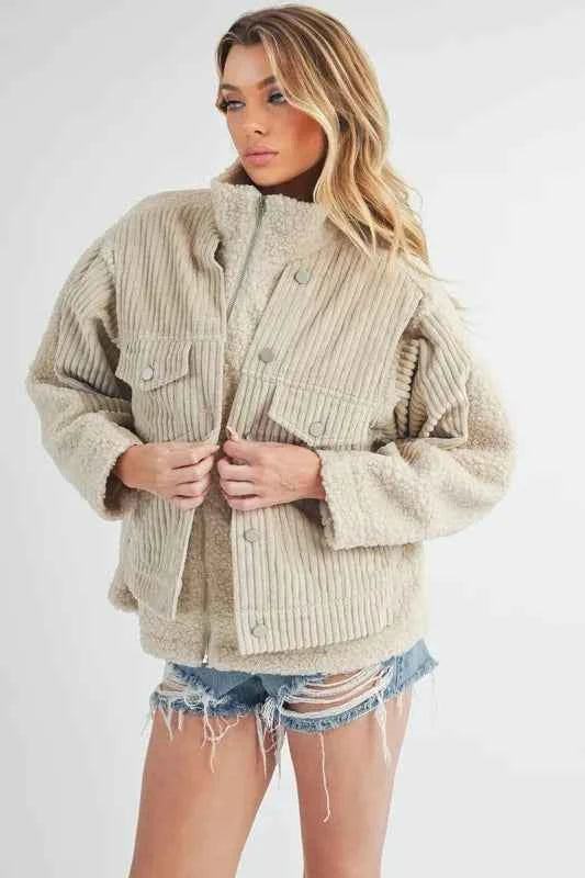 Aemi + Co Fake Two Pieces Turtleneck Sherpa Jacket with Pockets 9fea2c06-a255-408a-8bd7-d06ba532eb8f-Max