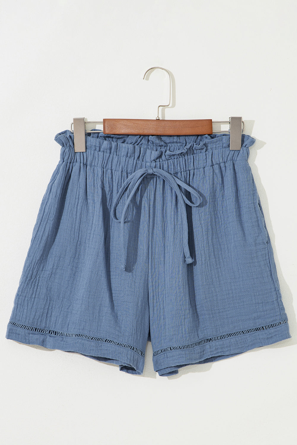 Sail Blue Cotton Gauze Paperbag Shorts 9ff3665d2ec10cbe