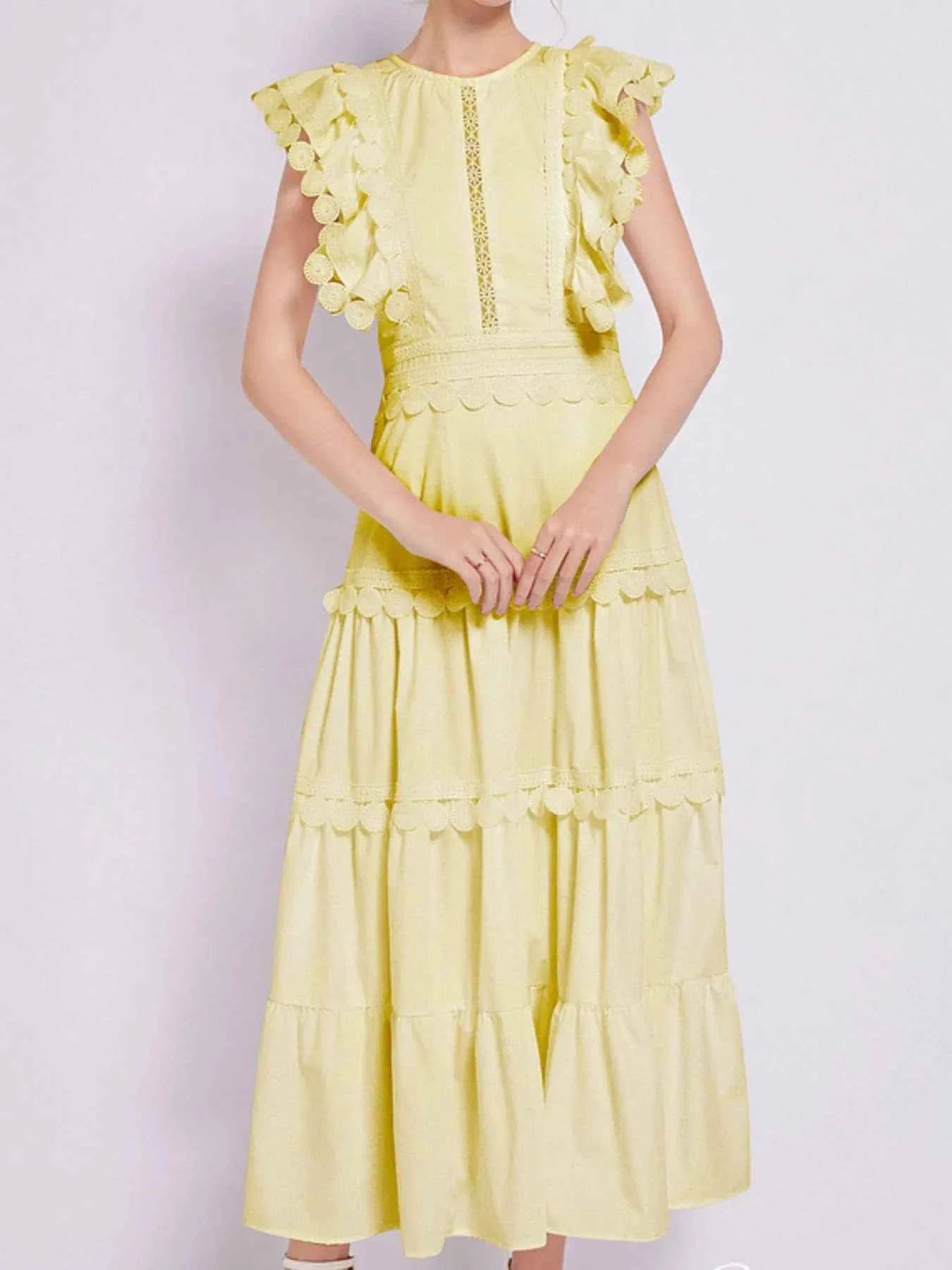 Sleeveless Ruffled Tiered Dress with Embroidered Trim Yellow 9ff4ad74-ce21-4070-b76a-2911abaef73e-Max-Origin