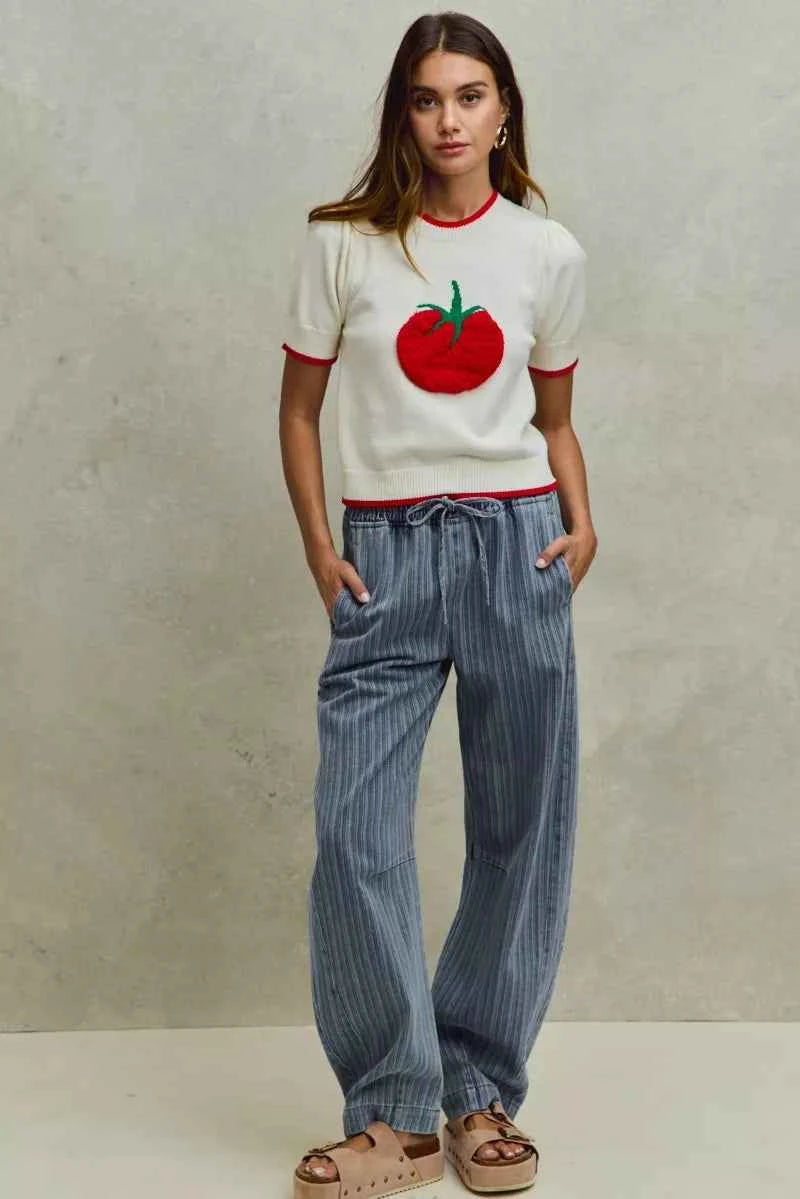 SO ME Stripe Denim Barrel Jeans Drawstring Waistband 9ff6865c7b6444fda83dd34b73e37935-Max-Origin