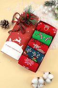 Fiery Red 5 Pairs Christmas Cartoon Elk Soft One Size Socks Set Fiery Red ONE SIZE 100%Polyester 9ffc34f22648bc92