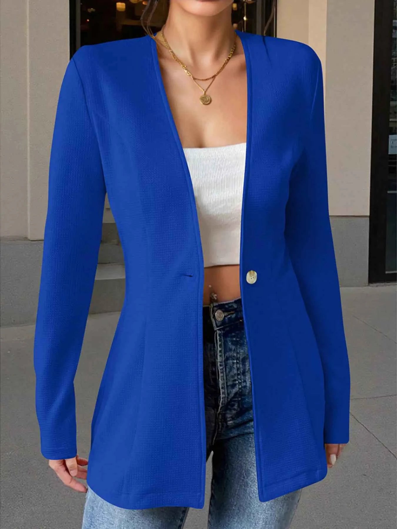 One Button Long Sleeve Blazer Royal Blue 9ffd33d5ef72492e8a665ef82afbbab4-Max-Origin