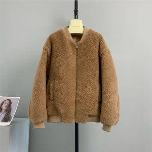 Women's Short Faux Fur Jacket | Polo Collar brown A38283E7CB7CD057C3E0C6251F8F2DE7