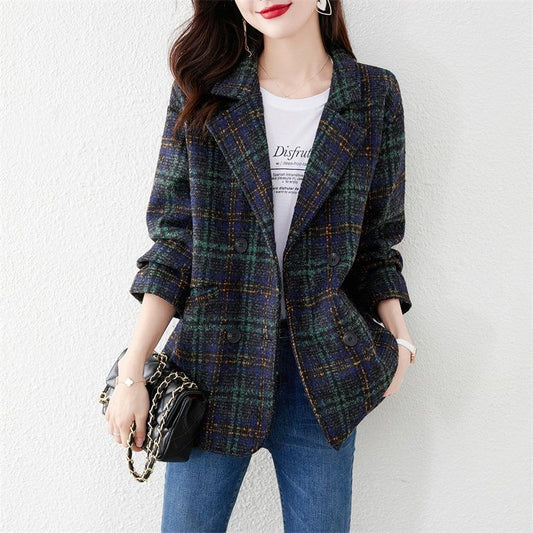 Plaid Wool-Blend Coat