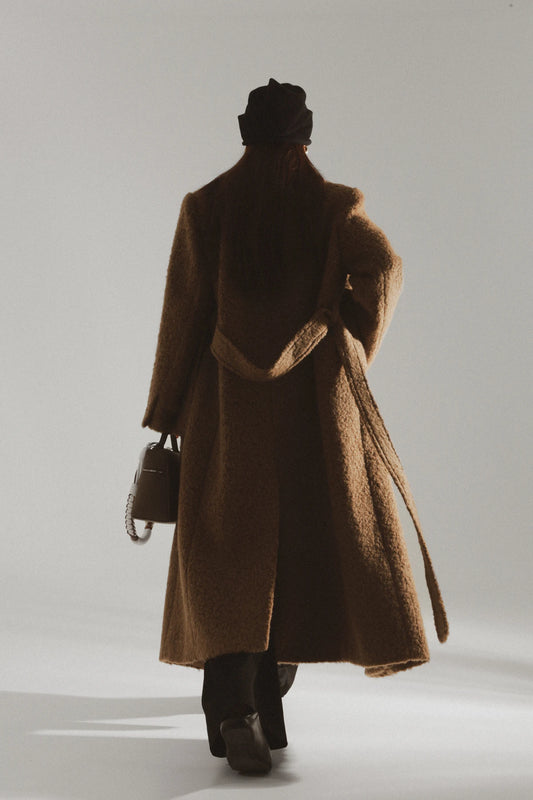 Double-Breasted Wool Blend Overcoat with Sash