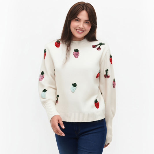 Strawberry Embroidered Knit Sweater