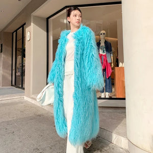 Light Blue Faux Fur Long Coat for Women Light Blue A6ED6DE5A44916F5FE110BC0A73187AF