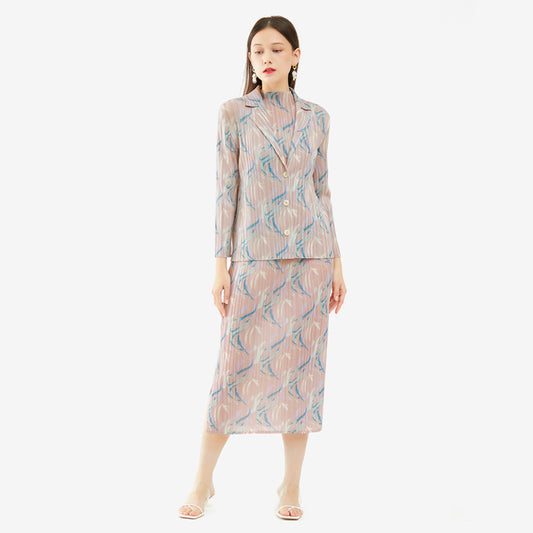Pink Printed 3-Piece Skirt Suit