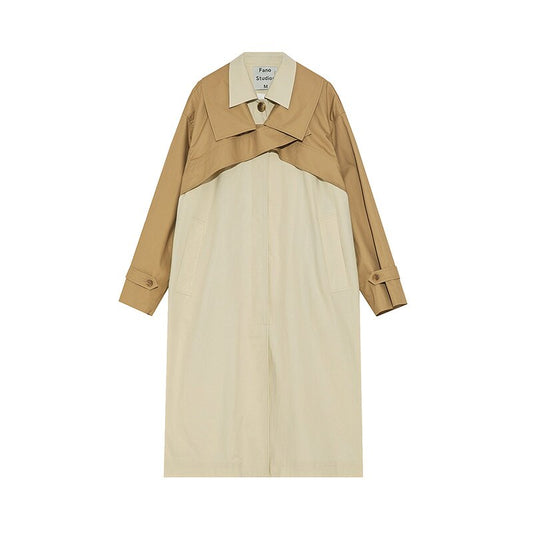 Fashion Women's Trench Coat New Lapel Single Breasted Contrast Color Fake 2 pcs Windbreaker