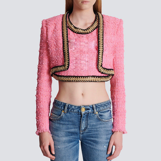 The Pink Bouclé Chain-Detail Three-Piece Set jacket+vest+skirt AAE9C1969859DFF5D862C44FE7C48C2D