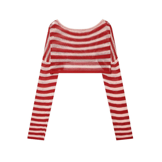 Red Striped One-Shoulder Knit Top