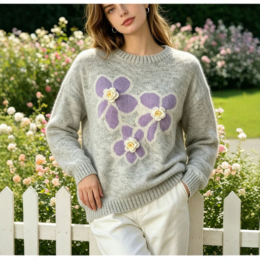 Flower Jacquard Knit Sweater