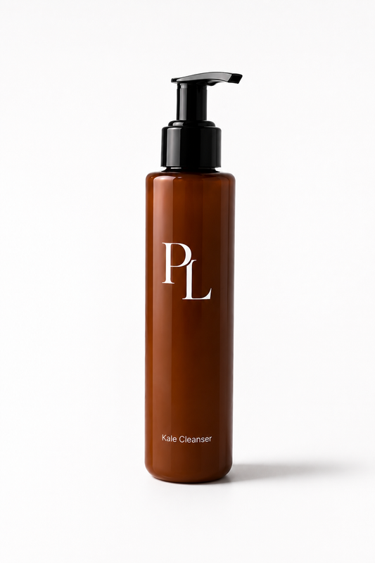Kale Hydrating Facial Cleanser Amberbottlewithblackpumpdispenser