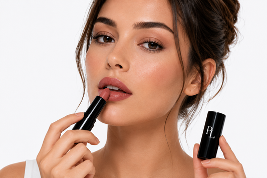 Luxury Matte Lipstick - Chloe Applyinglipstickinstudiolight