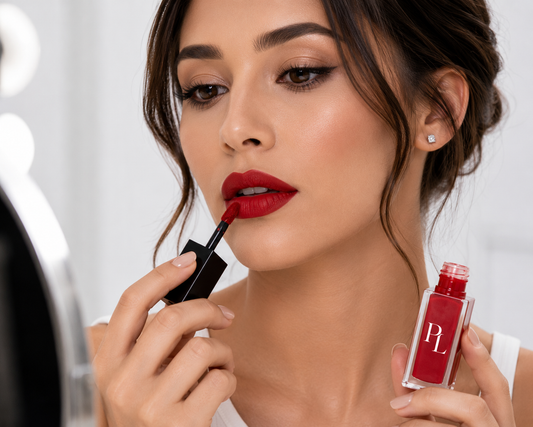 Matte Lip Stain - True Crimson Applyingredlipstickinsoftlighting