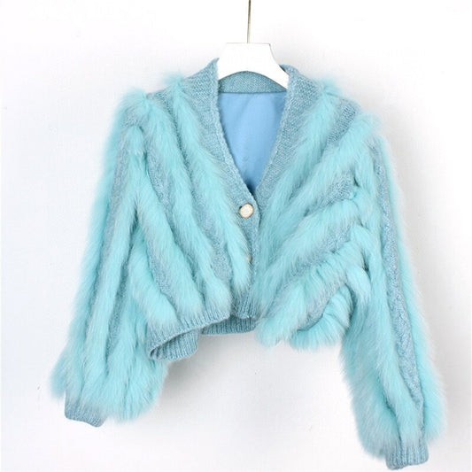 Women's Fox Fur Cropped Cardigan