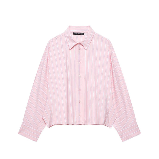 Wide-Sleeve Pink Stripe Shirt