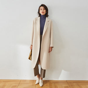 Women's Reversible Wool Coat | Belted Long Overcoat Beige S B196A4838DE2FA74D68CAF3441047497
