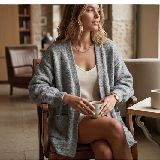 Gray Alpaca Knit Cardigan