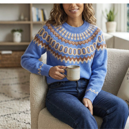 Sky Blue Jacquard Knit Sweater