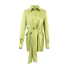 Satin Mini Shirt Dress Yellow-Green B4B4ABC8D40F2B7AA06751AE251232E9
