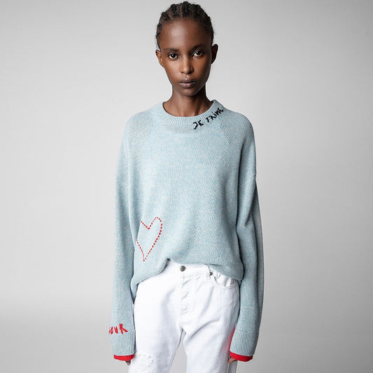 The Blue Love-Embroidered Cashmere Sweater B4DE1740A6F417B80819910C88AEC137