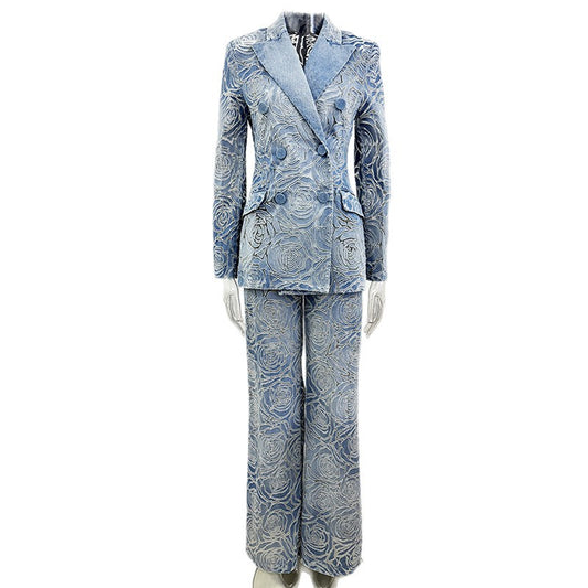Laser-Burned Denim Jacket & Pants Set