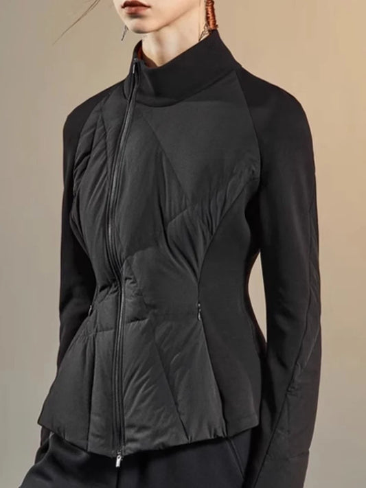 Women's Chenille Stand Collar Jacket | Cropped Black Jacket