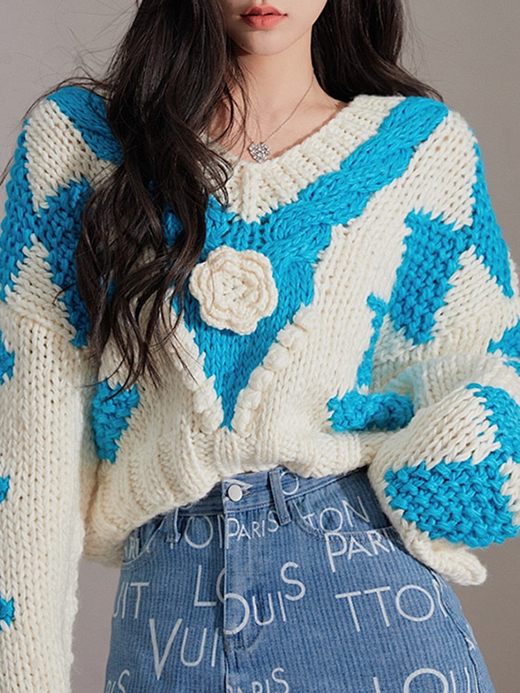 The Floral Diamond-Panel V-Neck Sweater BA5F8344394E62B5124E1EEA76B7D3CC