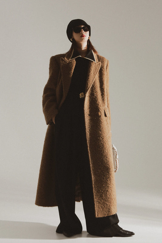 Double-Breasted Wool Blend Overcoat with Sash