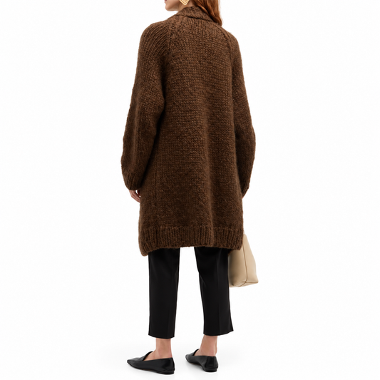 The Cocoa Open-Collar Knit Cardigan BackViewChunkyKnitLook