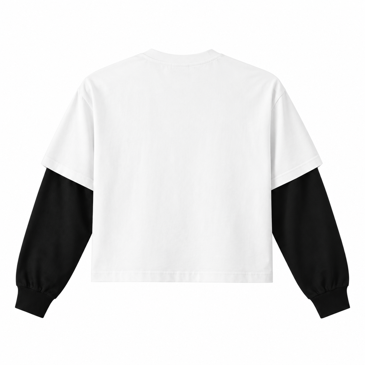 The Contrast Panel Long Sleeve White Tee BackViewLayeredWhiteandBlackTee