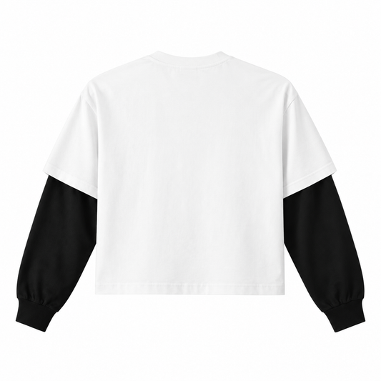 The Contrast Panel Long Sleeve White Tee BackViewLayeredWhiteandBlackTee