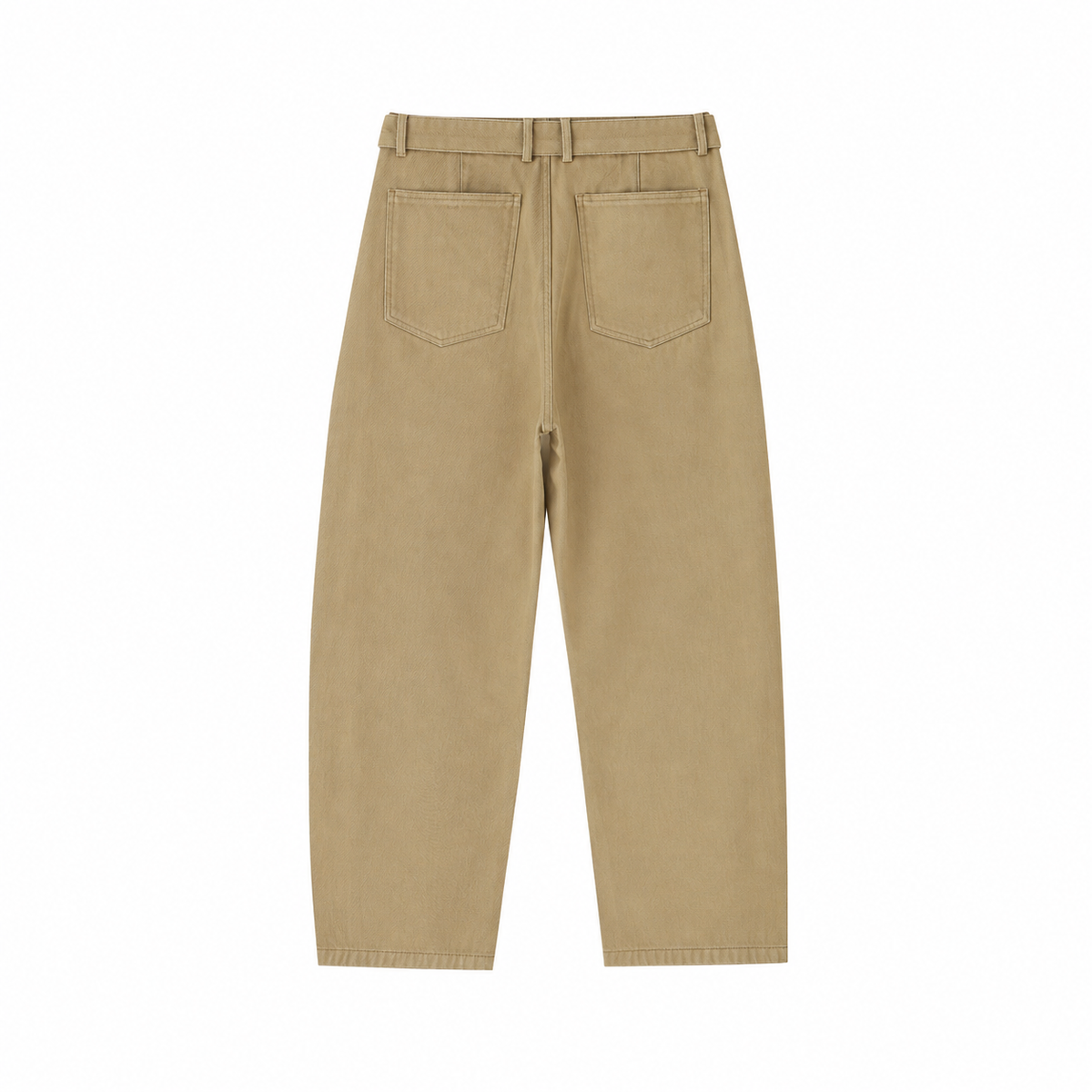 Belted Barrel-leg Chino Pants BeigeKhakiPantsBackView