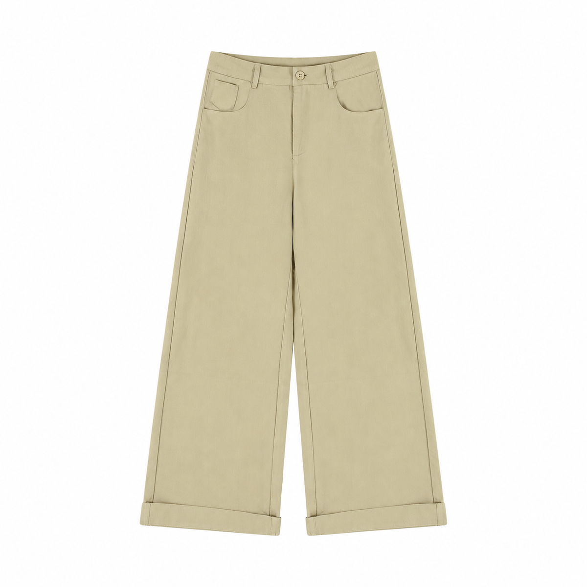 Women’s Tencel Wide Leg Pants Khaki BeigeWide-LegCuffedTrousers