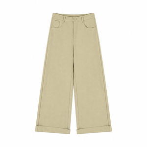 The Fluid Tencel Wide-Leg Trousers Khaki BeigeWide-LegCuffedTrousers
