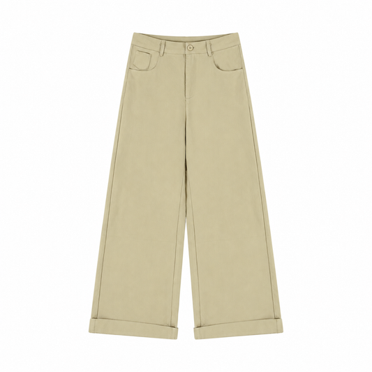 Women’s Tencel Wide Leg Pants Khaki BeigeWide-LegCuffedTrousers