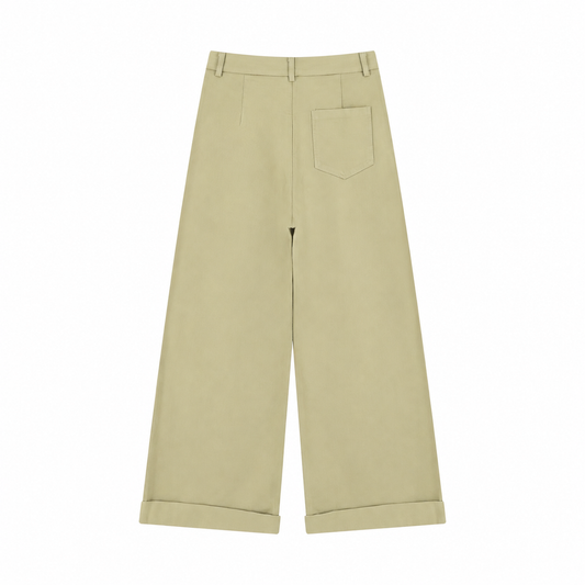 Women’s Tencel Wide Leg Pants BeigeWide-LegPantsBackView