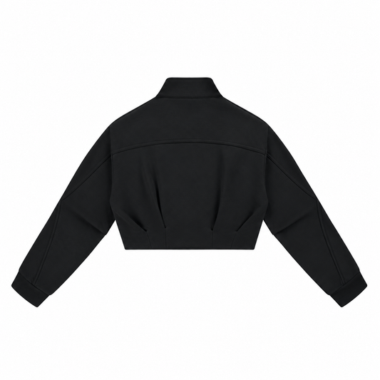 The Cropped Stand-Collar Button-Front Jacket BlackCroppedJacketBackView