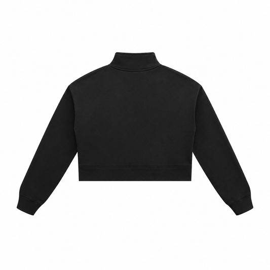 Women's Crop Quarter-Zip Sweatshirt BlackCroppedMock-NeckSweatshirtBackView