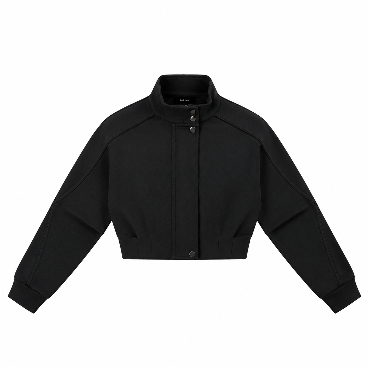 The Cropped Stand-Collar Button-Front Jacket Black BlackCroppedTrackJacketProductShot