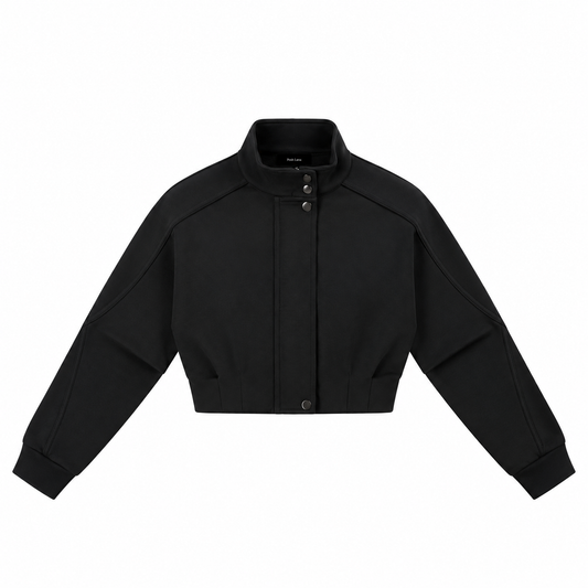 The Cropped Stand-Collar Button-Front Jacket Black BlackCroppedTrackJacketProductShot