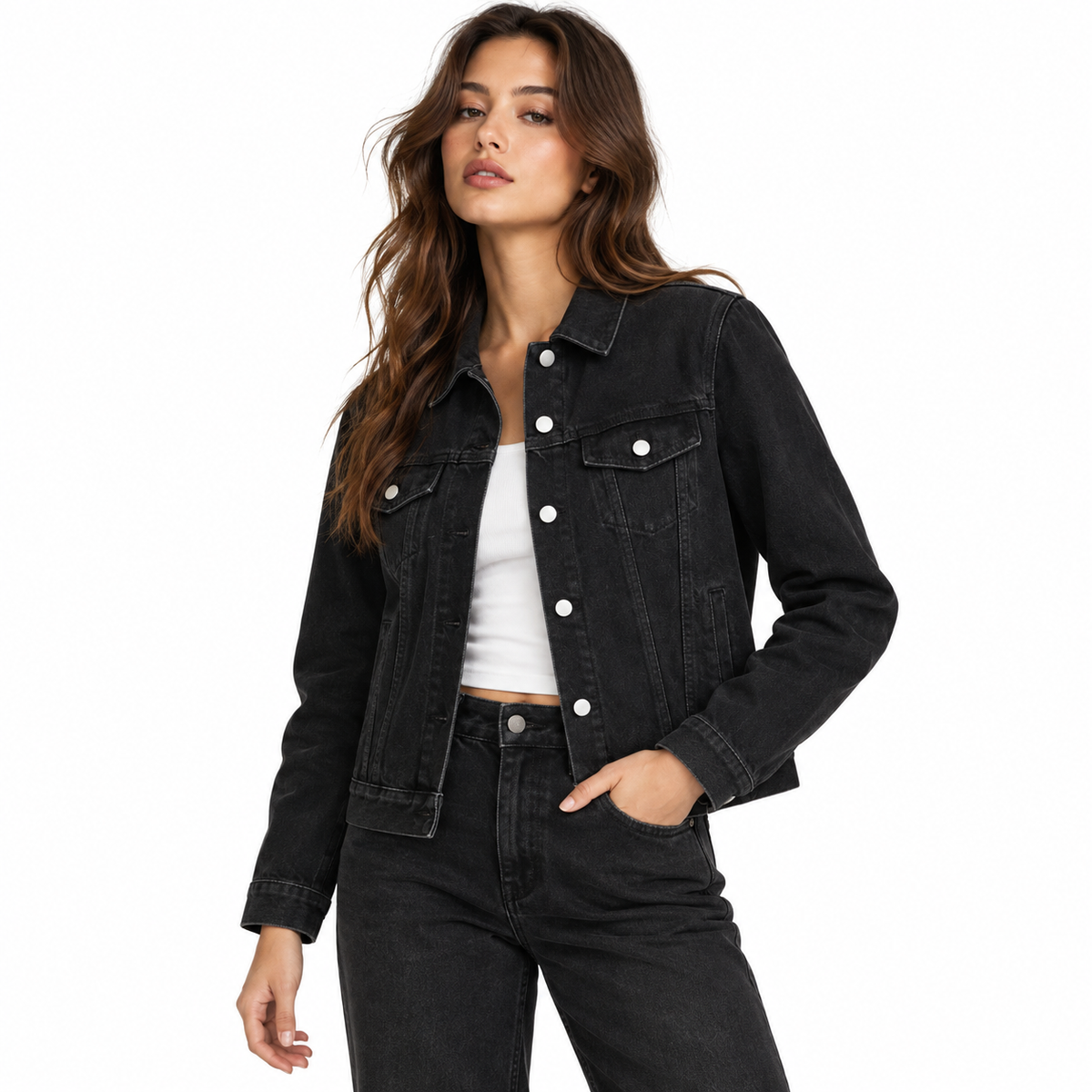 The Vintage-Wash Denim Jacket BlackDenim-on-DenimFashionPortrait