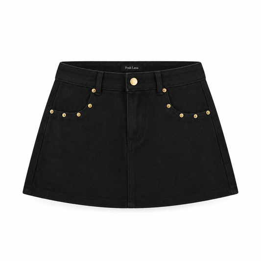 The Vintage Stud-Detail Denim Mini Skirt Black BlackDenimMiniSkirtProductShot